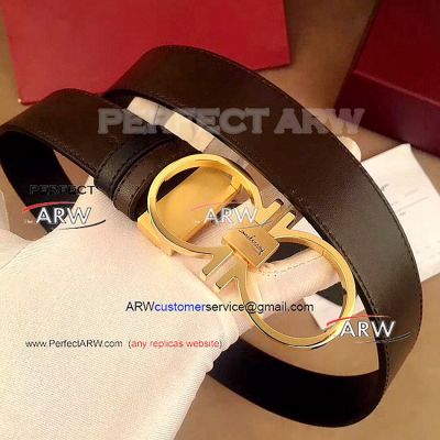 Perfect Replica Salvatoye Ferragamo Gold Buckle All Brown Leather Belt